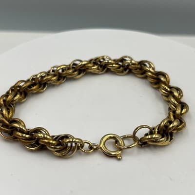 Vintage Gold Tone Multi-Link Chain Bracelet Chunky Textured Rope Style Statement - Thumbnail 4