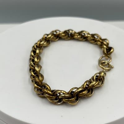 Vintage Gold Tone Multi-Link Chain Bracelet Chunky Textured Rope Style Statement - Thumbnail 3
