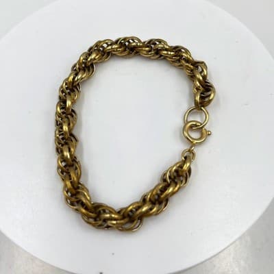 Vintage Gold Tone Multi-Link Chain Bracelet Chunky Textured Rope Style Statement - Image 1