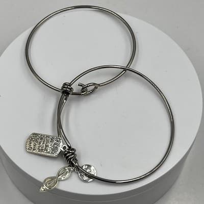 VTG Silver Tone Charm Bangle Bracelet Set Friends Quote Infinity Heart Crystal - Thumbnail 7