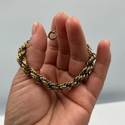 Vintage Gold Tone Multi-Link Chain Bracelet Chunky Textured Rope Style Statement - Thumbnail 5