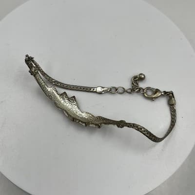 Vintage Silver Tone Rhinestone Curved Bar Bracelet Chain Elegant Sparkle Classic - Thumbnail 4