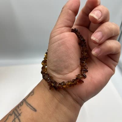 Vintage Brown Tortoiseshell Style Chip Bead Stretch Bracelet Acrylic Glass Look - Thumbnail 5