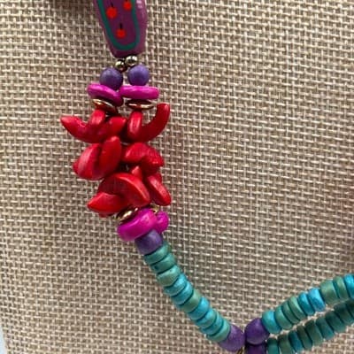 Vintage Southwestern Beaded Necklace & Earrings Set Cactus Dog Motif Colorful - Thumbnail 5