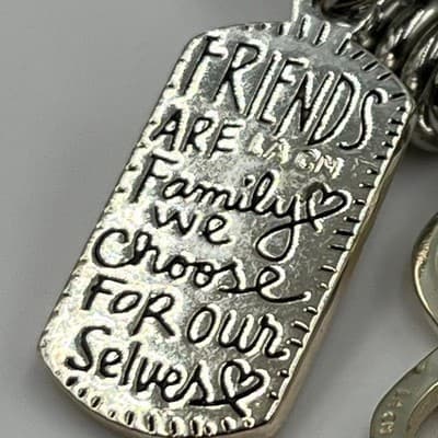 VTG Silver Tone Charm Bangle Bracelet Set Friends Quote Infinity Heart Crystal - Thumbnail 6