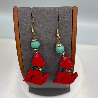 Vintage Southwestern Beaded Necklace & Earrings Set Cactus Dog Motif Colorful - Thumbnail 11