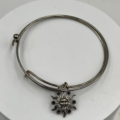 Vintage Bracelet Bangle Set Silver Tone Celestial Sun Charm Rhinestone 2pc - Thumbnail 4