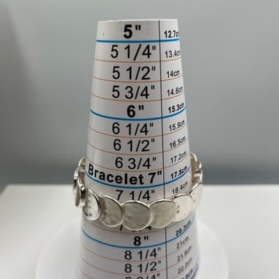 Vintage Silver Tone Disc Link Stretch Bracelet Minimalist Modern Retro Jewelry - Thumbnail 6