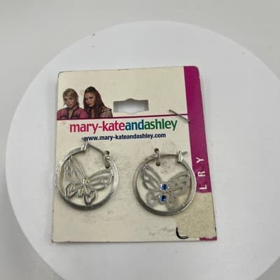 Vintage Mary-Kate & Ashley Butterfly Hoop Earrings Silver Tone Cutout Hoops Y2K - Thumbnail 3