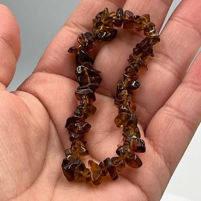 Vintage Brown Tortoiseshell Style Chip Bead Stretch Bracelet Acrylic Glass Look - Thumbnail 4