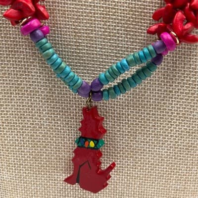 Vintage Southwestern Beaded Necklace & Earrings Set Cactus Dog Motif Colorful - Thumbnail 4