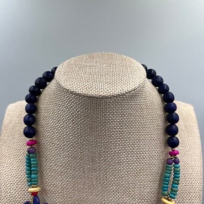 Vintage Southwestern Beaded Necklace & Earrings Set Cactus Dog Motif Colorful - Thumbnail 2