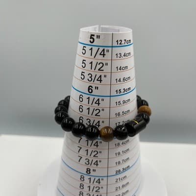 Vintage Black Beaded Stretch Bracelet Tiger Eye Accent Initial J Charm Unisex - Thumbnail 7