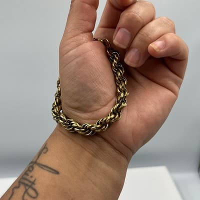 Vintage Gold Tone Multi-Link Chain Bracelet Chunky Textured Rope Style Statement - Thumbnail 6