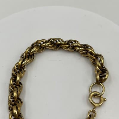 Vintage Gold Tone Multi-Link Chain Bracelet Chunky Textured Rope Style Statement - Thumbnail 2