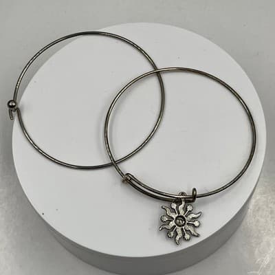 Vintage Bracelet Bangle Set Silver Tone Celestial Sun Charm Rhinestone 2pc - Thumbnail 6