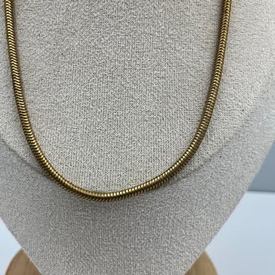 Vintage Gold Tone Snake Chain Necklace Sleek Minimalist Herringbone Style Unisex - Thumbnail 3