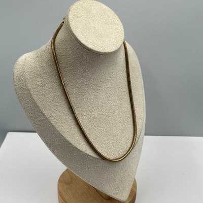 Vintage Gold Tone Snake Chain Necklace Sleek Minimalist Herringbone Style Unisex - Thumbnail 4