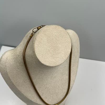 Vintage Gold Tone Snake Chain Necklace Sleek Minimalist Herringbone Style Unisex - Thumbnail 5