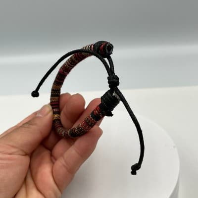Vintage Boho Woven Fabric Cord Bracelet Red Black Multicolor Textile Rope Bangle - Thumbnail 4