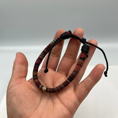 Vintage Boho Woven Fabric Cord Bracelet Red Black Multicolor Textile Rope Bangle - Thumbnail 5