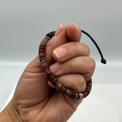 Vintage Boho Woven Fabric Cord Bracelet Red Black Multicolor Textile Rope Bangle - Thumbnail 6