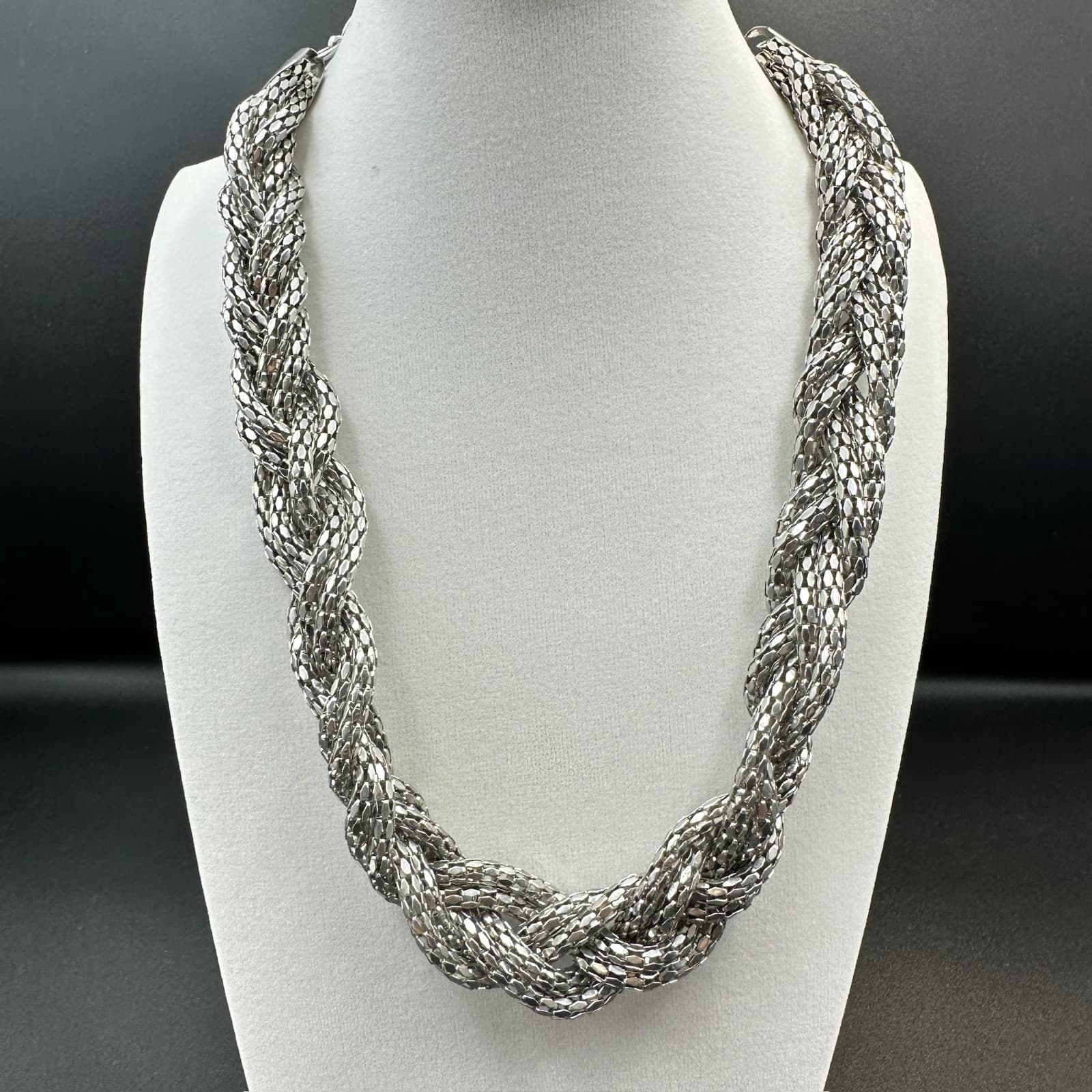 Express Silver Braided Multi-Strand Chain Necklace Chunky Glam Collar 18in - Image 1