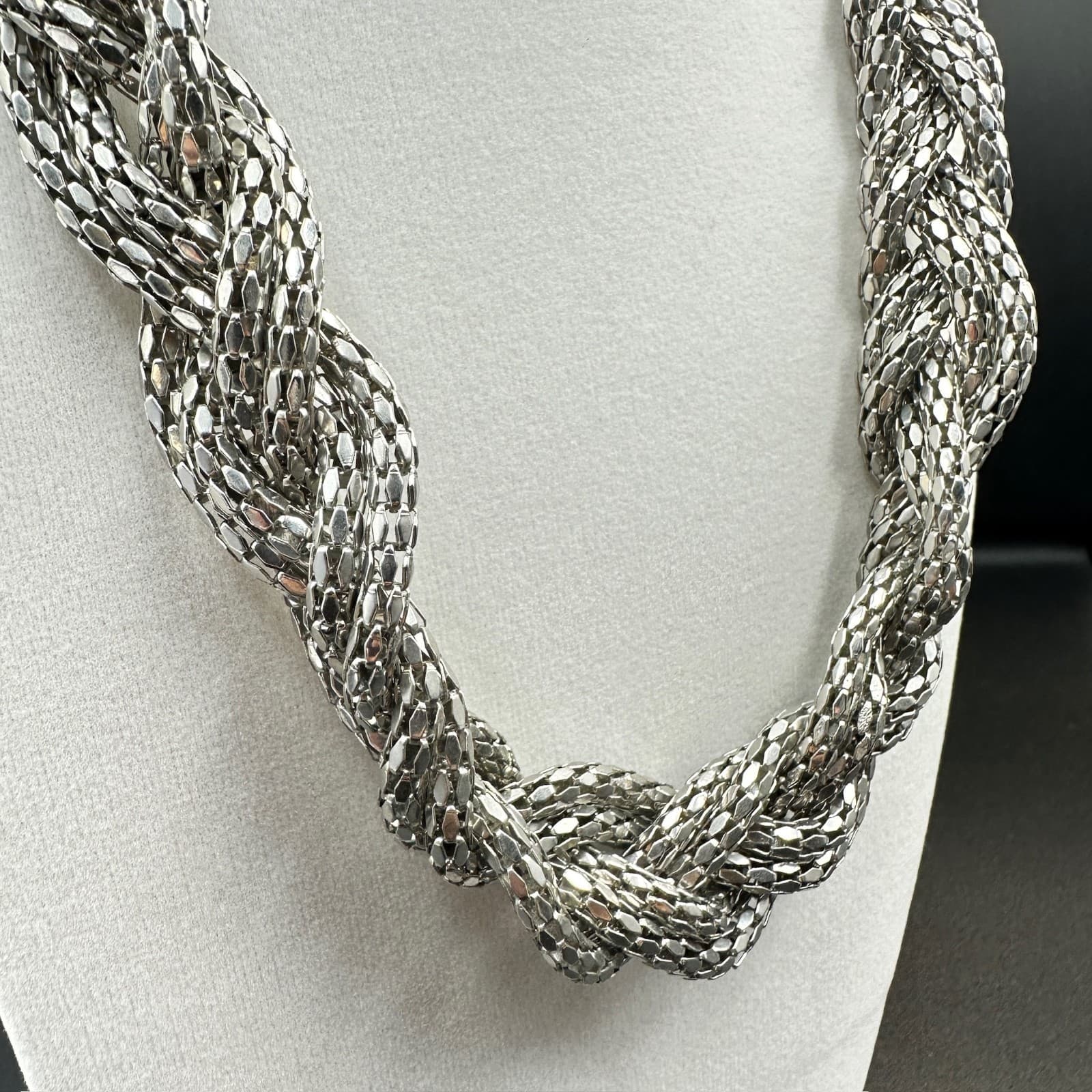 Express Silver Braided Multi-Strand Chain Necklace Chunky Glam Collar 18in - Thumbnail 3