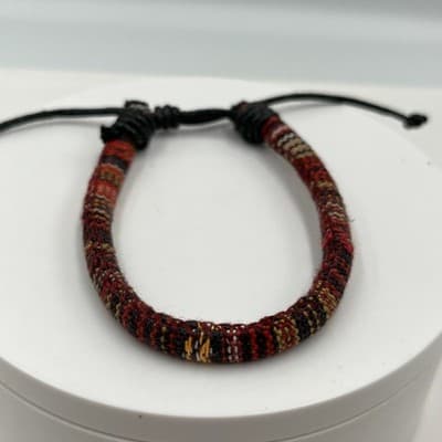 Vintage Boho Woven Fabric Cord Bracelet Red Black Multicolor Textile Rope Bangle - Thumbnail 2