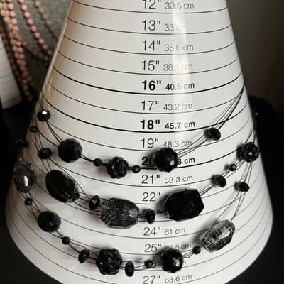Vintage Black Multi Strand Beads Necklace Faceted Acrylic Statement Layered Boho - Thumbnail 6