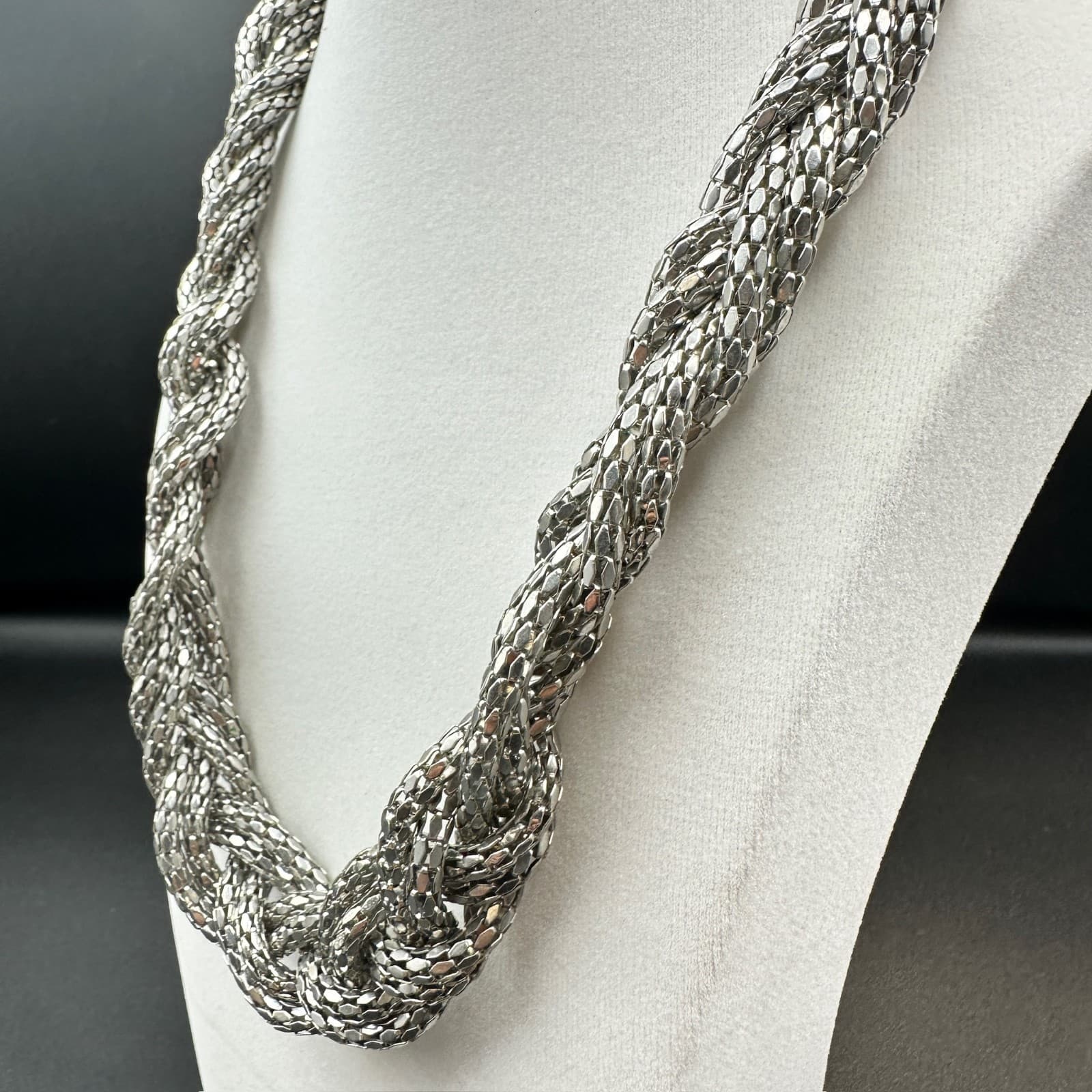 Express Silver Braided Multi-Strand Chain Necklace Chunky Glam Collar 18in - Thumbnail 4