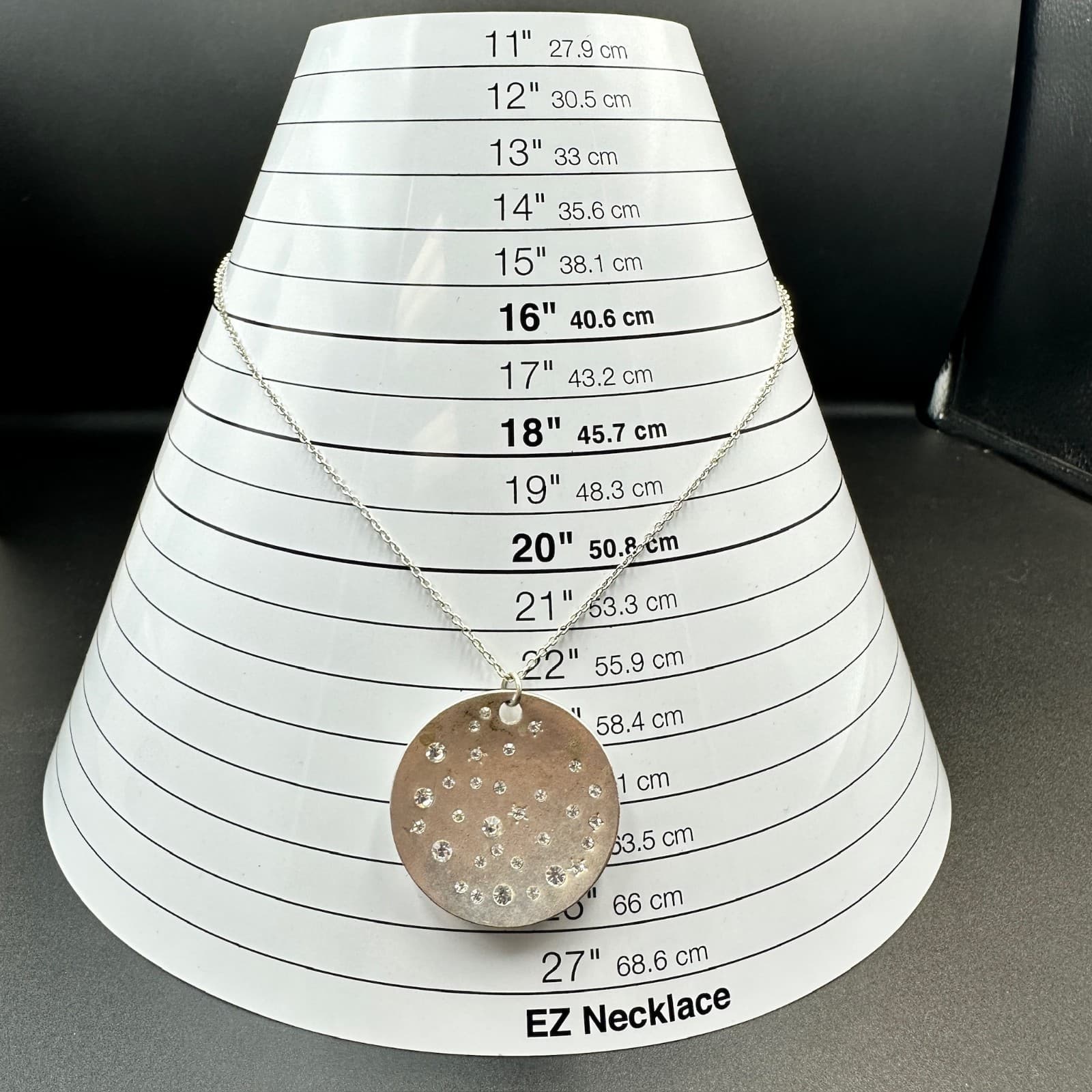 Cookie Lee Silver Disc Pendant Necklace Rhinestone Galaxy Design Minimal Sparkle - Thumbnail 9