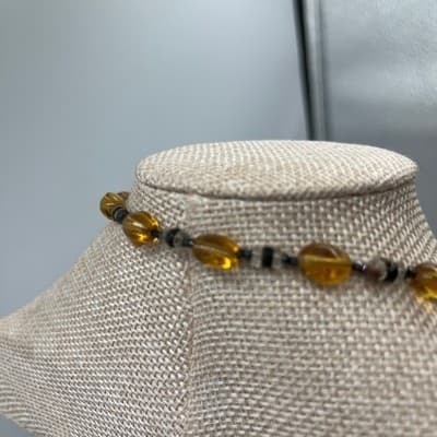 Vintage Amber Tone Faceted Oval Bead Necklace Long Strand Glass Crystal Spacer - Thumbnail 6