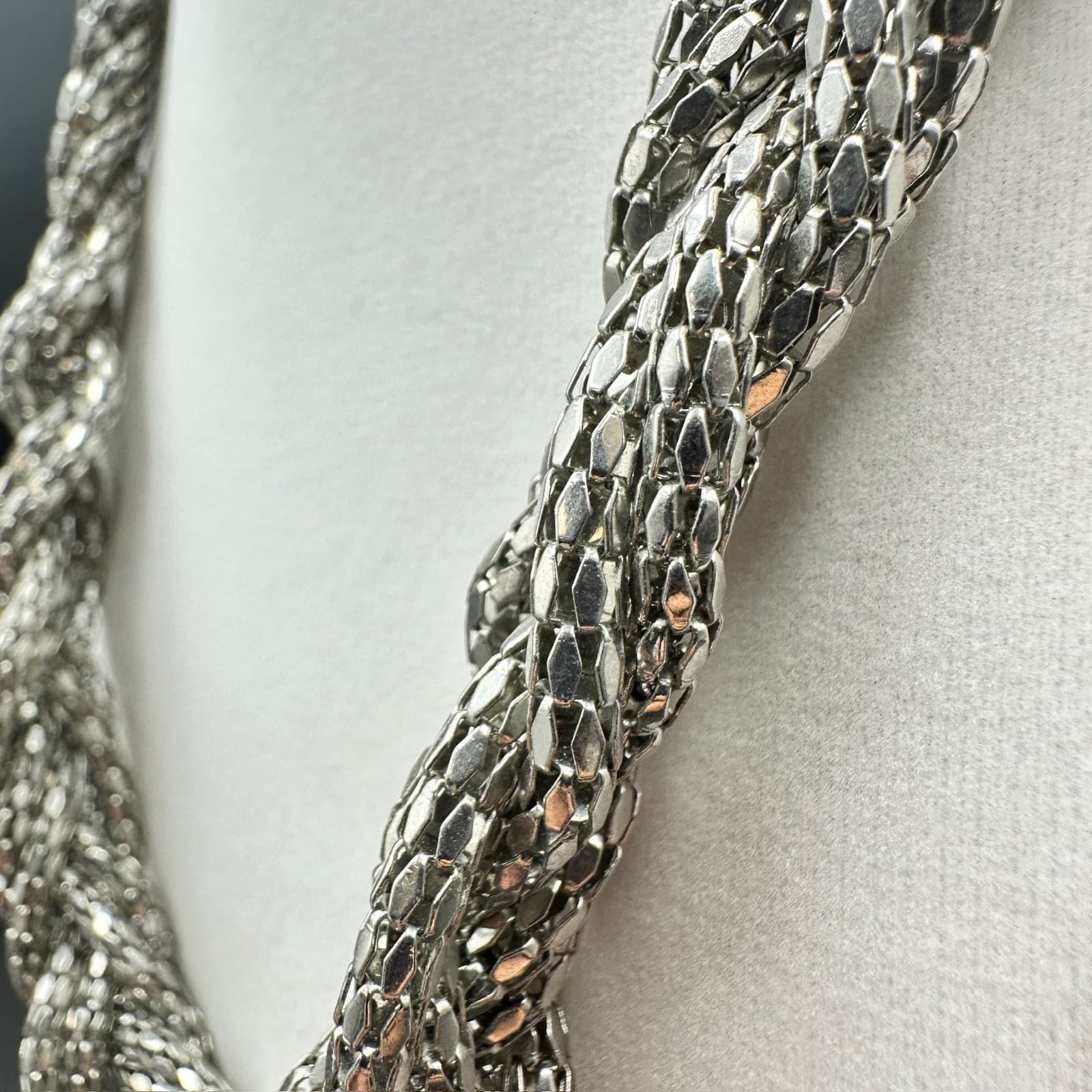 Express Silver Braided Multi-Strand Chain Necklace Chunky Glam Collar 18in - Thumbnail 5