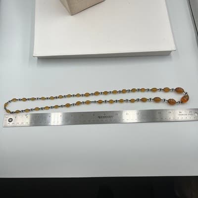 Vintage Amber Tone Faceted Oval Bead Necklace Long Strand Glass Crystal Spacer - Thumbnail 7