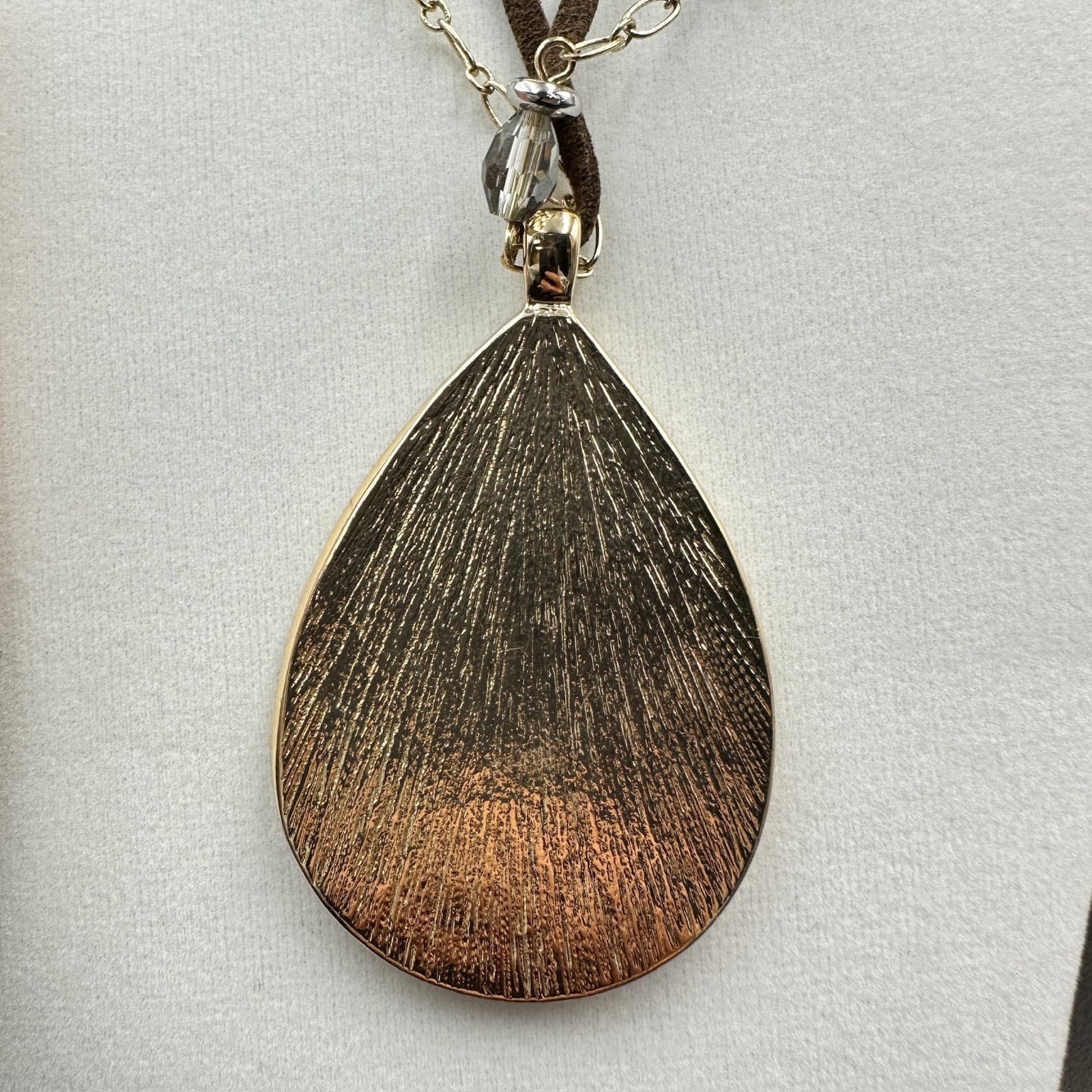 Chico's Boho Teardrop Pendant Necklace w/ Layered Chain & Brown Suede Cord - Thumbnail 7