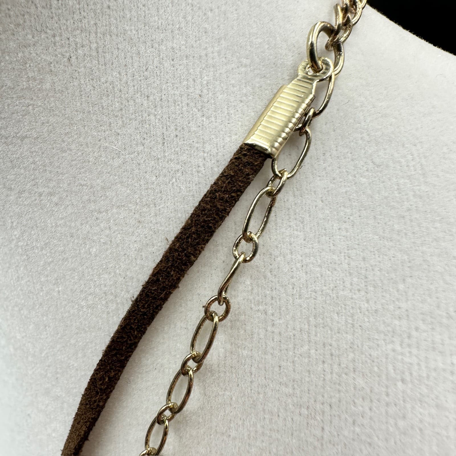 Chico's Boho Teardrop Pendant Necklace w/ Layered Chain & Brown Suede Cord - Thumbnail 8