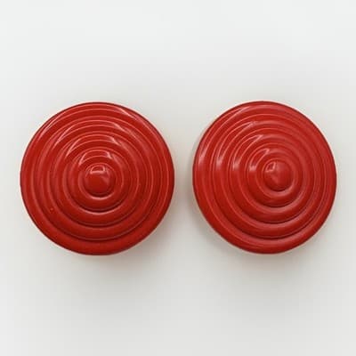 Vintage Red Enamel Swirl Round Clip On Earrings Fashion Jewelry Chunky - Image 1