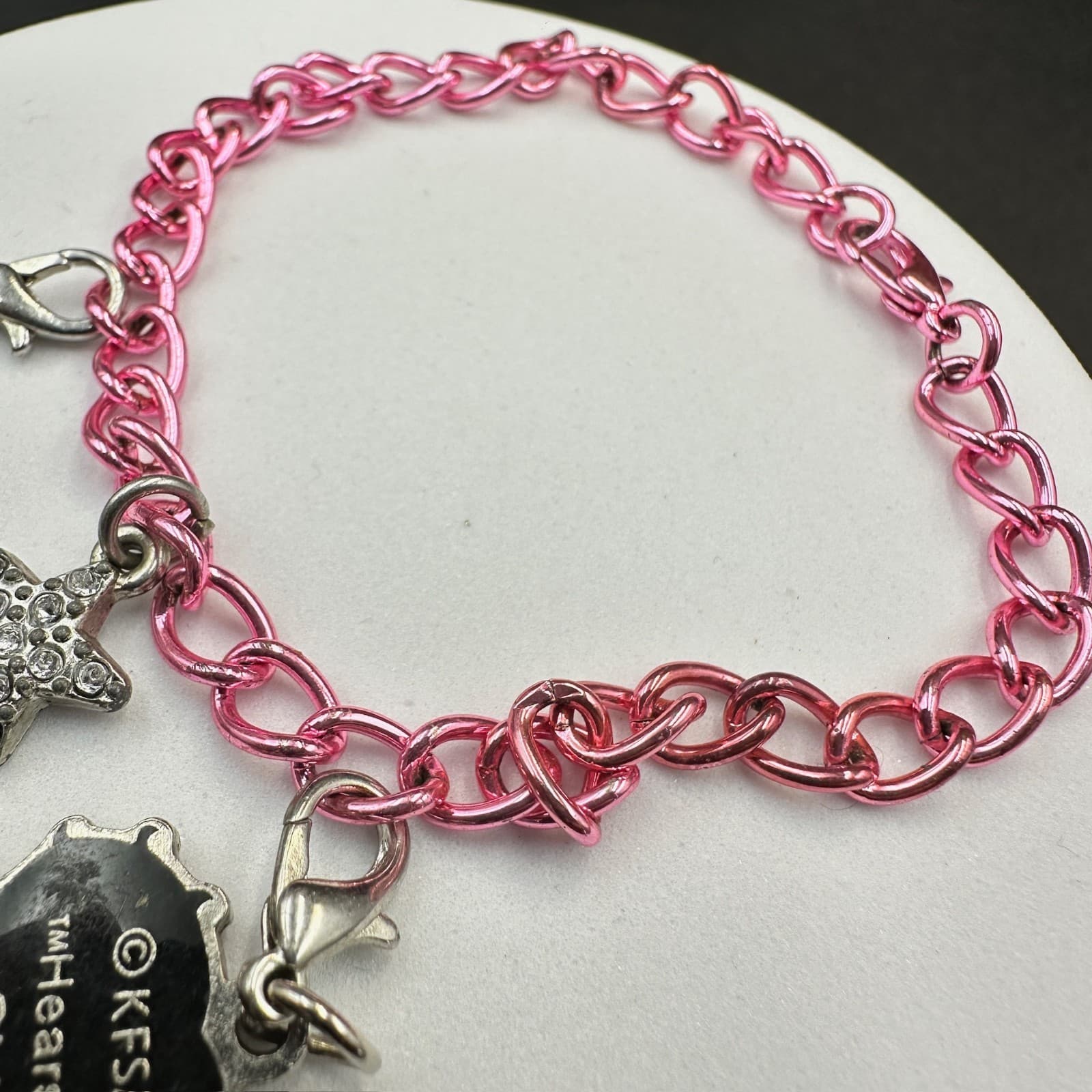Pink Chain Charm Bracelet w/ SpongeBob & Rhinestone Star – Cute Cartoon Y2K Jewe - Thumbnail 3