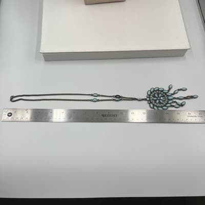 Vintage Faceted Resin Bezel Beads Pendant Necklace Large Ornate Medallion Fringe - Thumbnail 8