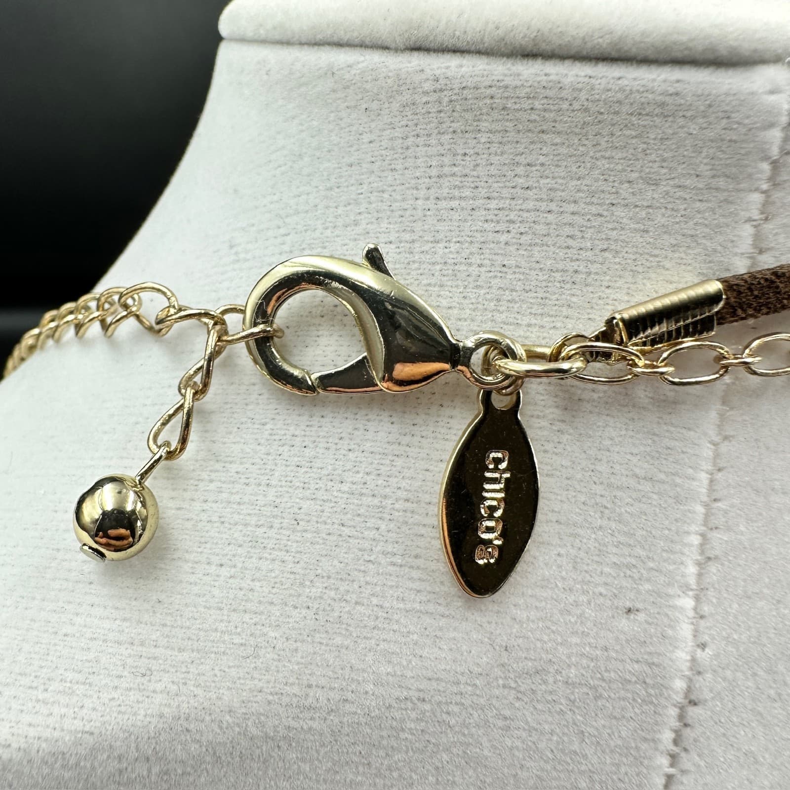 Chico's Boho Teardrop Pendant Necklace w/ Layered Chain & Brown Suede Cord - Thumbnail 9