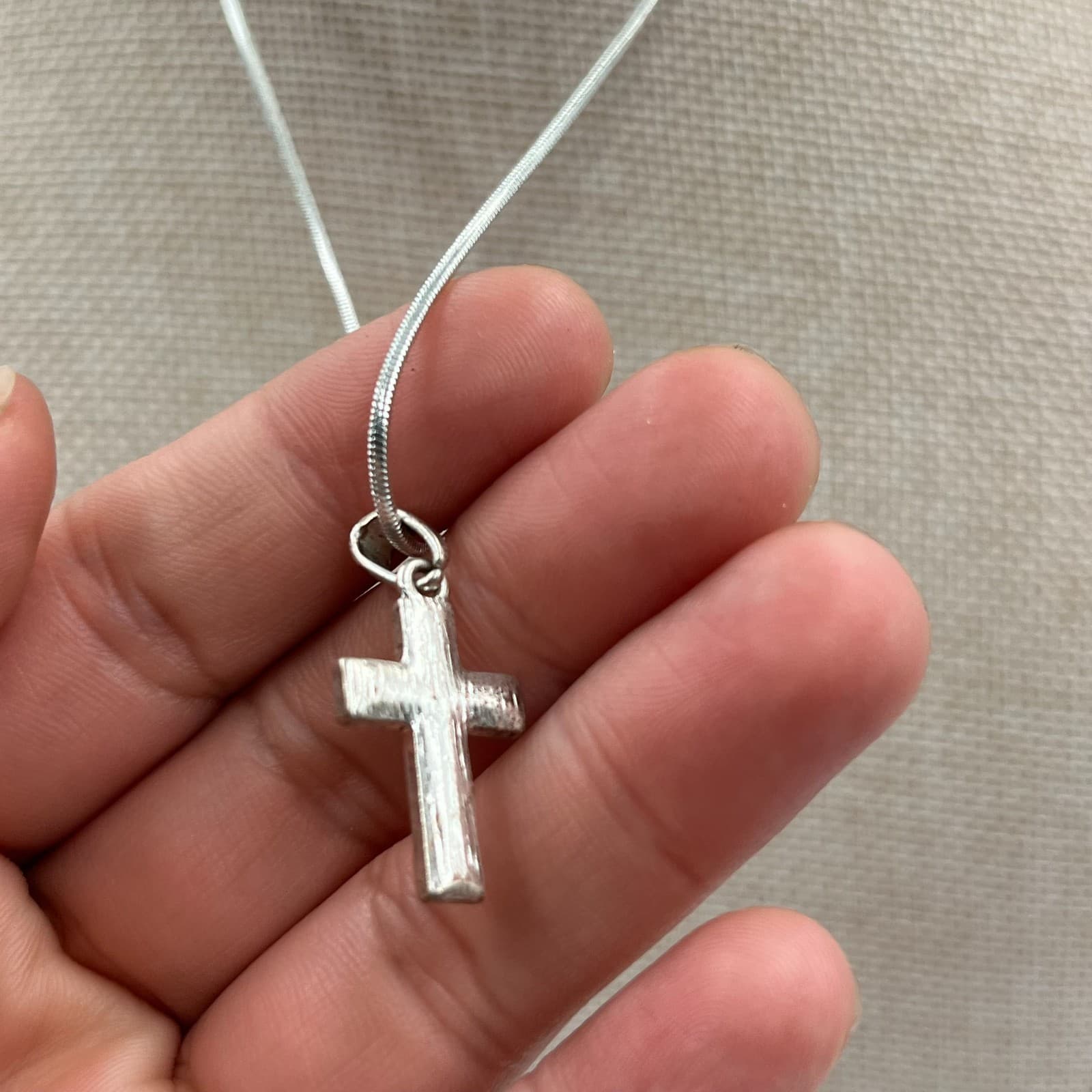 Vintage Silver Tone Marcasite Cross Pendant Necklace Italy Snake Chain - Thumbnail 4