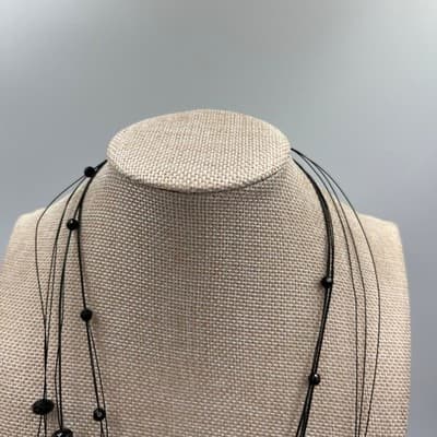 Vintage Black Multi Strand Beads Necklace Faceted Acrylic Statement Layered Boho - Thumbnail 2