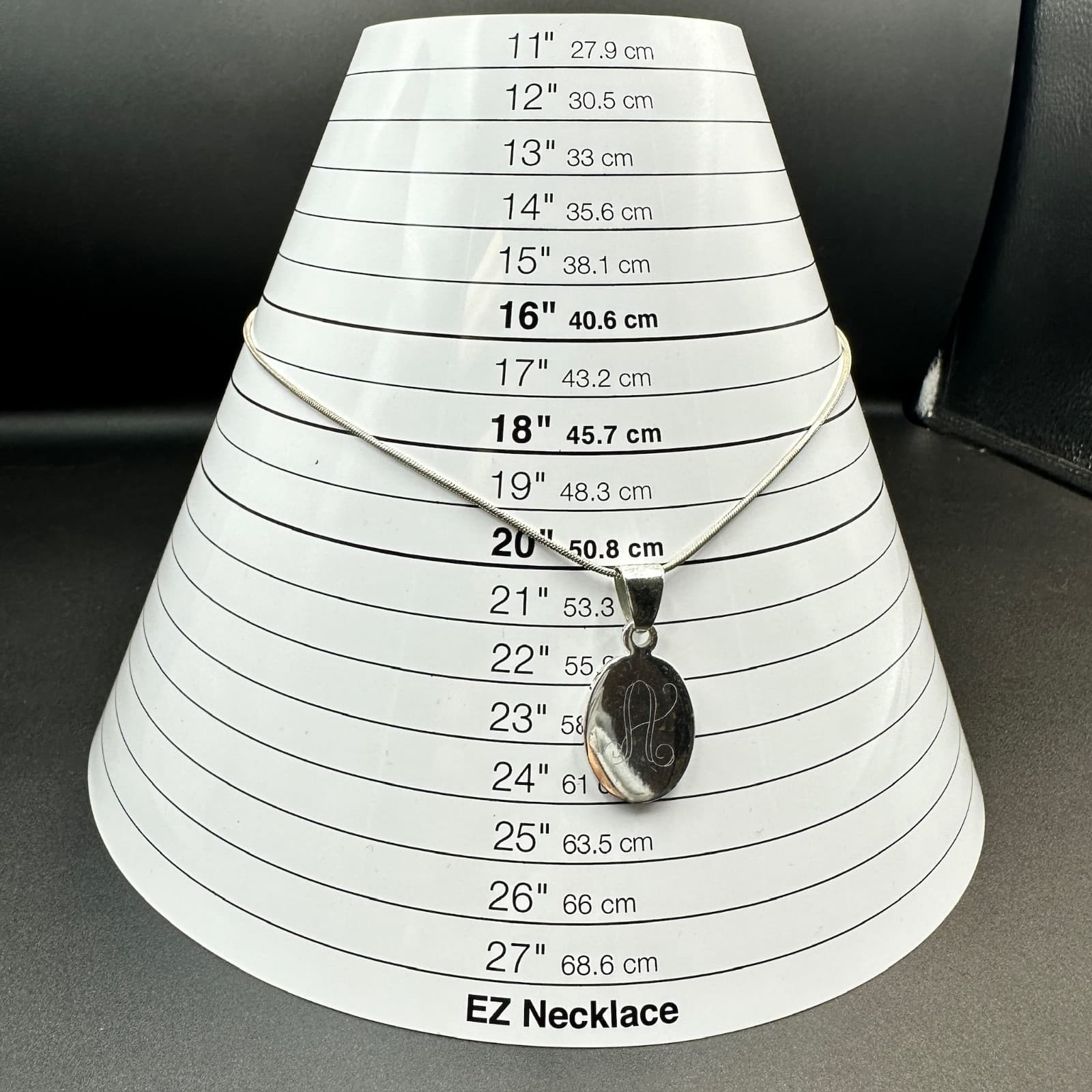 MSC Silver Oval Pendant Necklace Etched Initial “A” Minimal Classic Style - Thumbnail 3