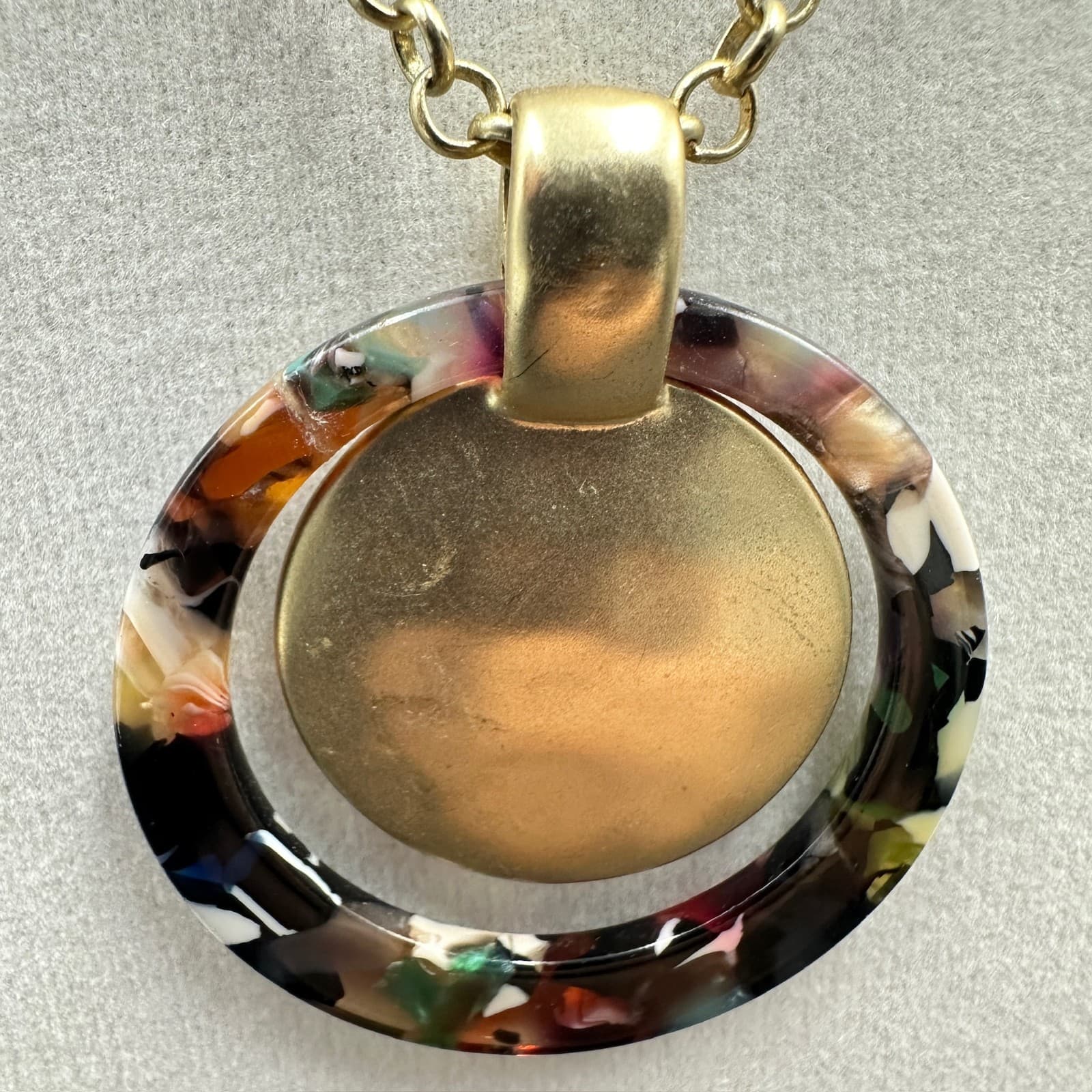 LOFT Outlet Gold Chain Necklace Resin Tortoise-Style Circle Pendant Boho Minimal - Thumbnail 6