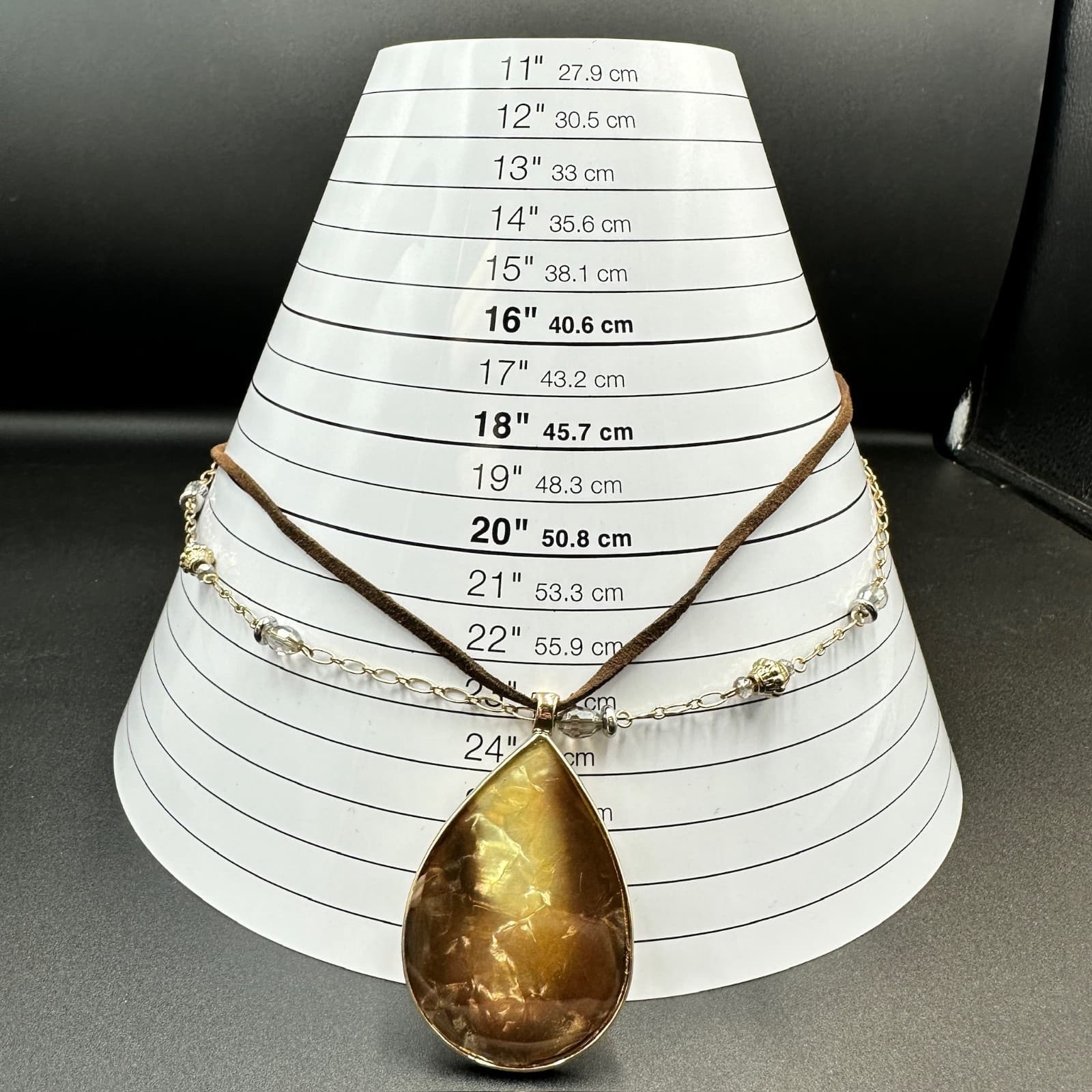 Chico's Boho Teardrop Pendant Necklace w/ Layered Chain & Brown Suede Cord - Thumbnail 2