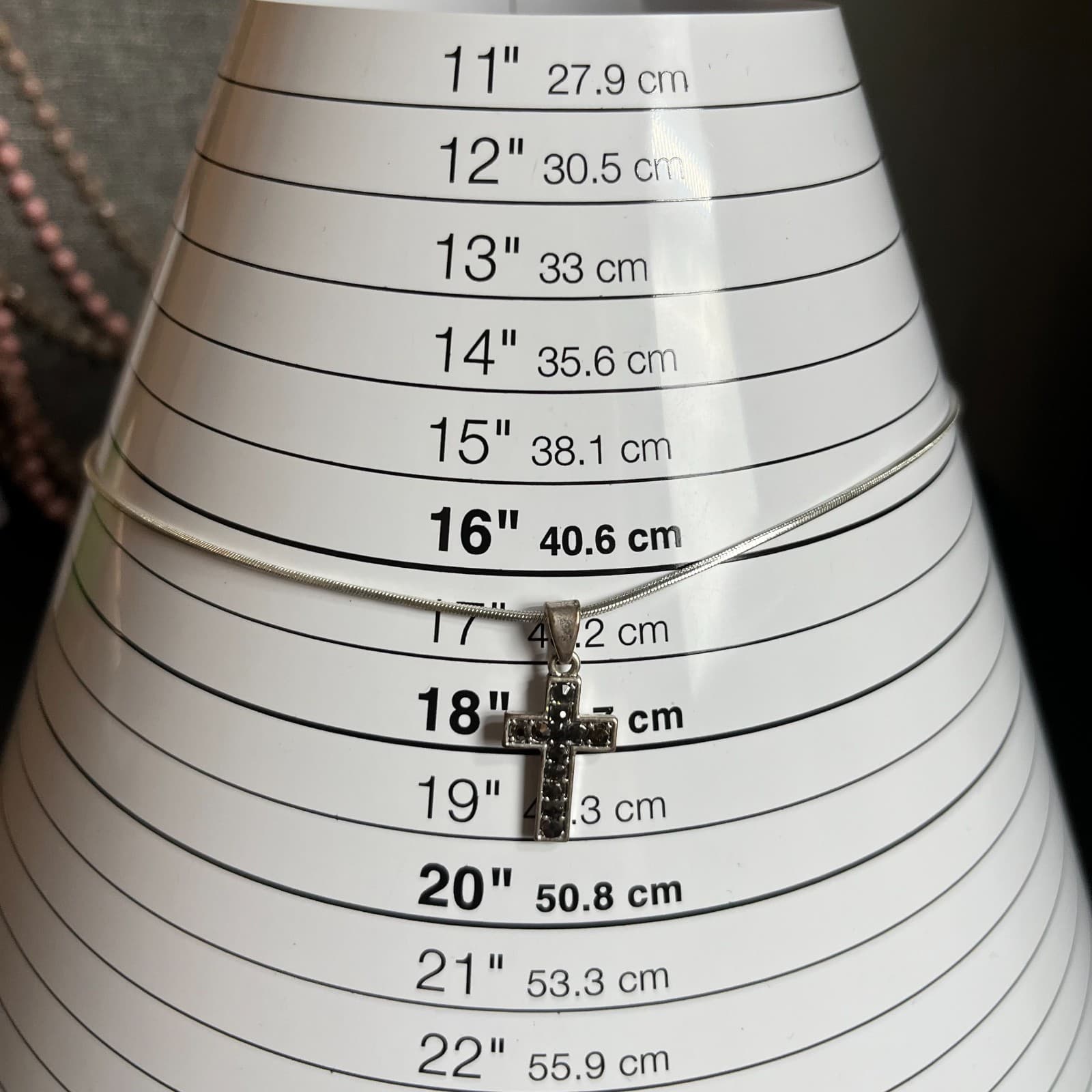 Vintage Silver Tone Marcasite Cross Pendant Necklace Italy Snake Chain - Thumbnail 8