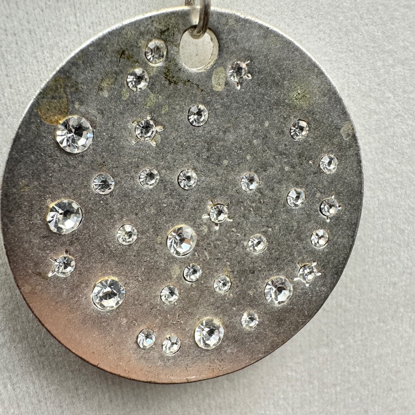 Cookie Lee Silver Disc Pendant Necklace Rhinestone Galaxy Design Minimal Sparkle - Thumbnail 3