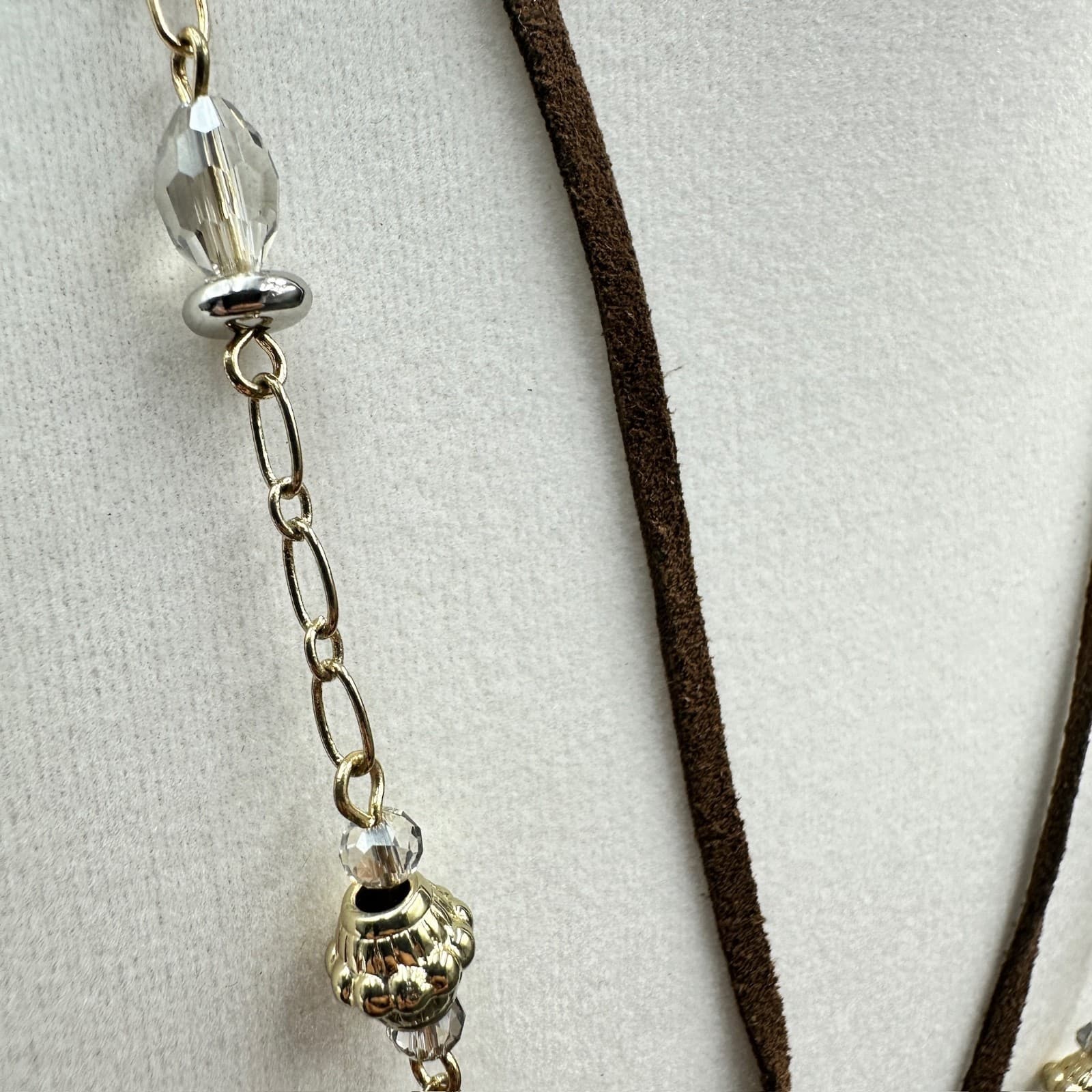 Chico's Boho Teardrop Pendant Necklace w/ Layered Chain & Brown Suede Cord - Thumbnail 5