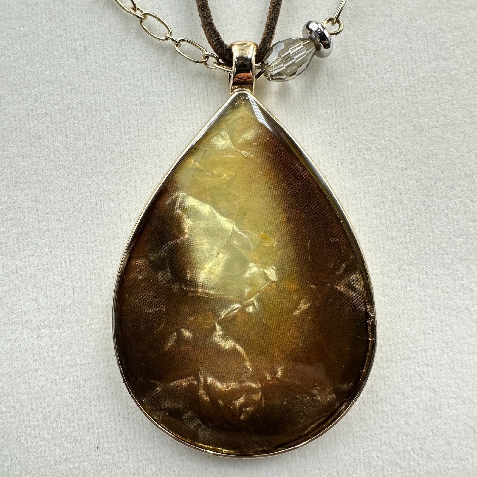 Chico's Boho Teardrop Pendant Necklace w/ Layered Chain & Brown Suede Cord - Thumbnail 6